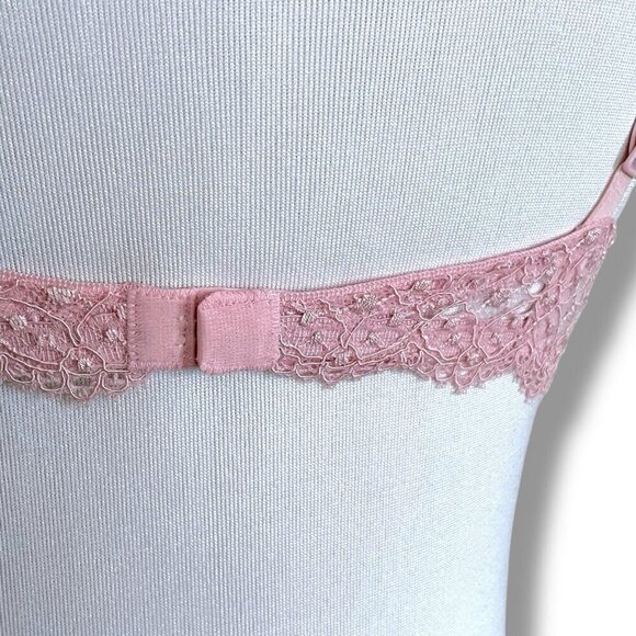 Miss Naory 34B Bra Pink Silk Satin Lace Underwire Demi Foam Lined Cups Italy - Picture 6 of 8
